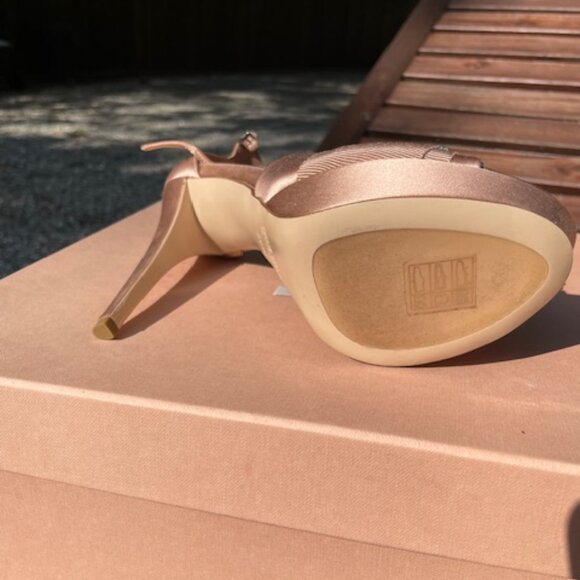 Miu Miu Nude Satin Heels with Crystal Embellishment, Size 6.5 - Picture 9 of 13